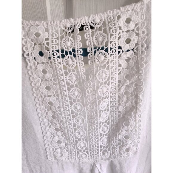 Terzo Millennio S Blouse Tunic Top 100% italian Linen Roll Tab Sleeve Lace Back - Picture 7 of 7